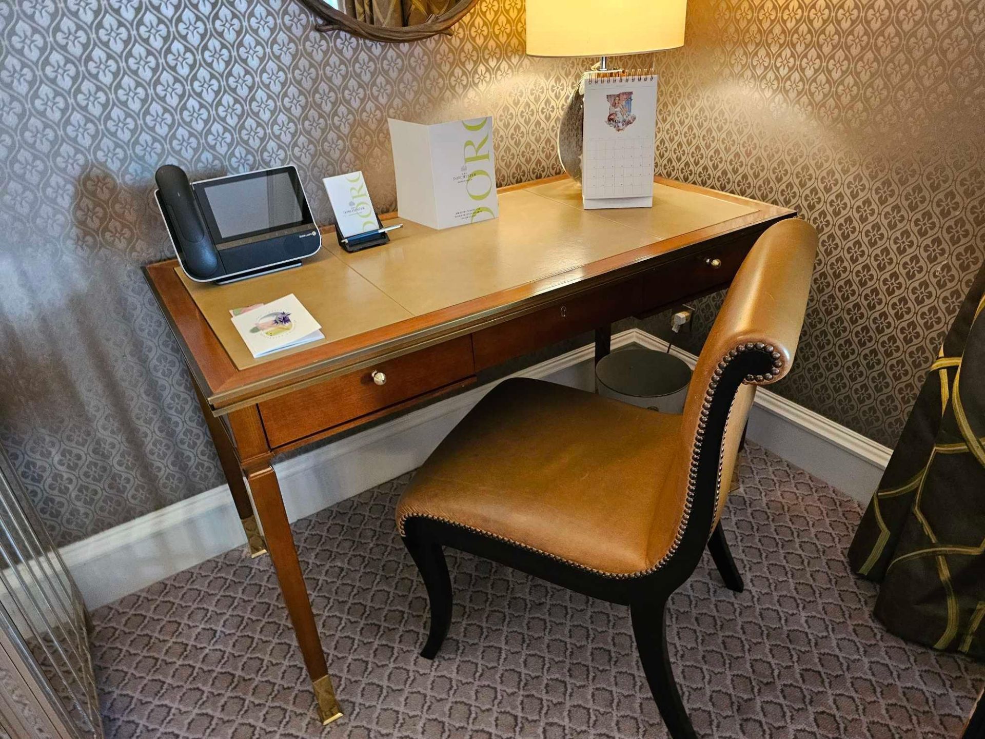 Writing Desk With Tooled Leather Inlay Flap Fitted With Outlets And USB Ports Mounted On Square