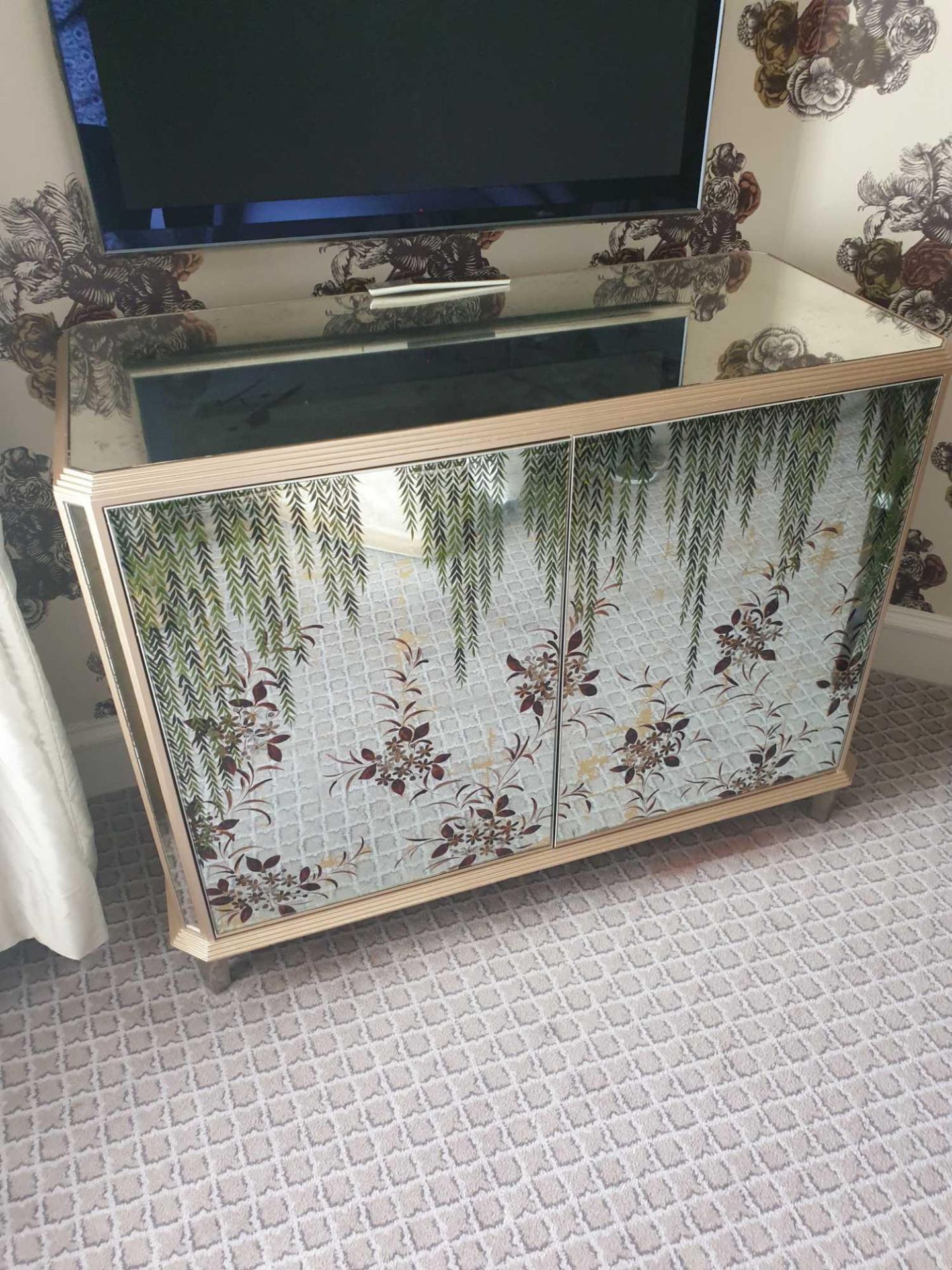 Coloured Verre Eglomise by Restall Brown & Clennell Sideboard Two Door Internally Fitted With