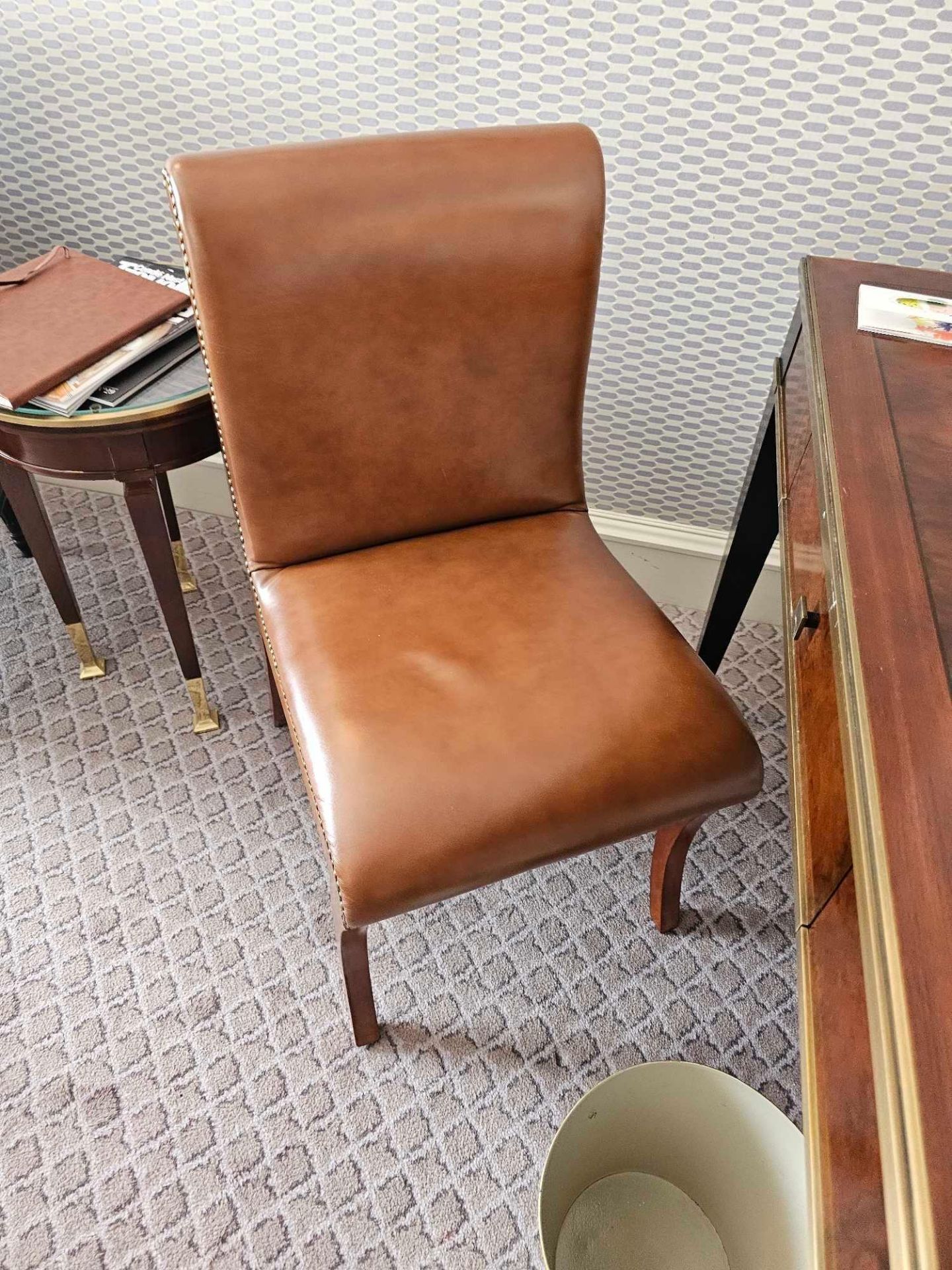 Scroll Back Leather Side Chair Legs And Frame In Solid Oak, With A Stained Finish Upholstered In - Image 3 of 3