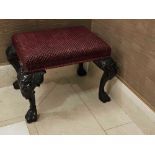 A Pair of Hall Bench Upholstered Red Seat Pad With Nail Head Trim On Mask Knuckle Cabriole Legs
