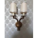 A Pair Of Dernier and Hamlyn Twin Arm Antique Bronzed Wall Sconces With Shade 51cm (Room 810)