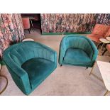 A pair of contemporary teal velvet club armchiars 80 x 72 x 71cm (Dorchester Rooftop Bar - These