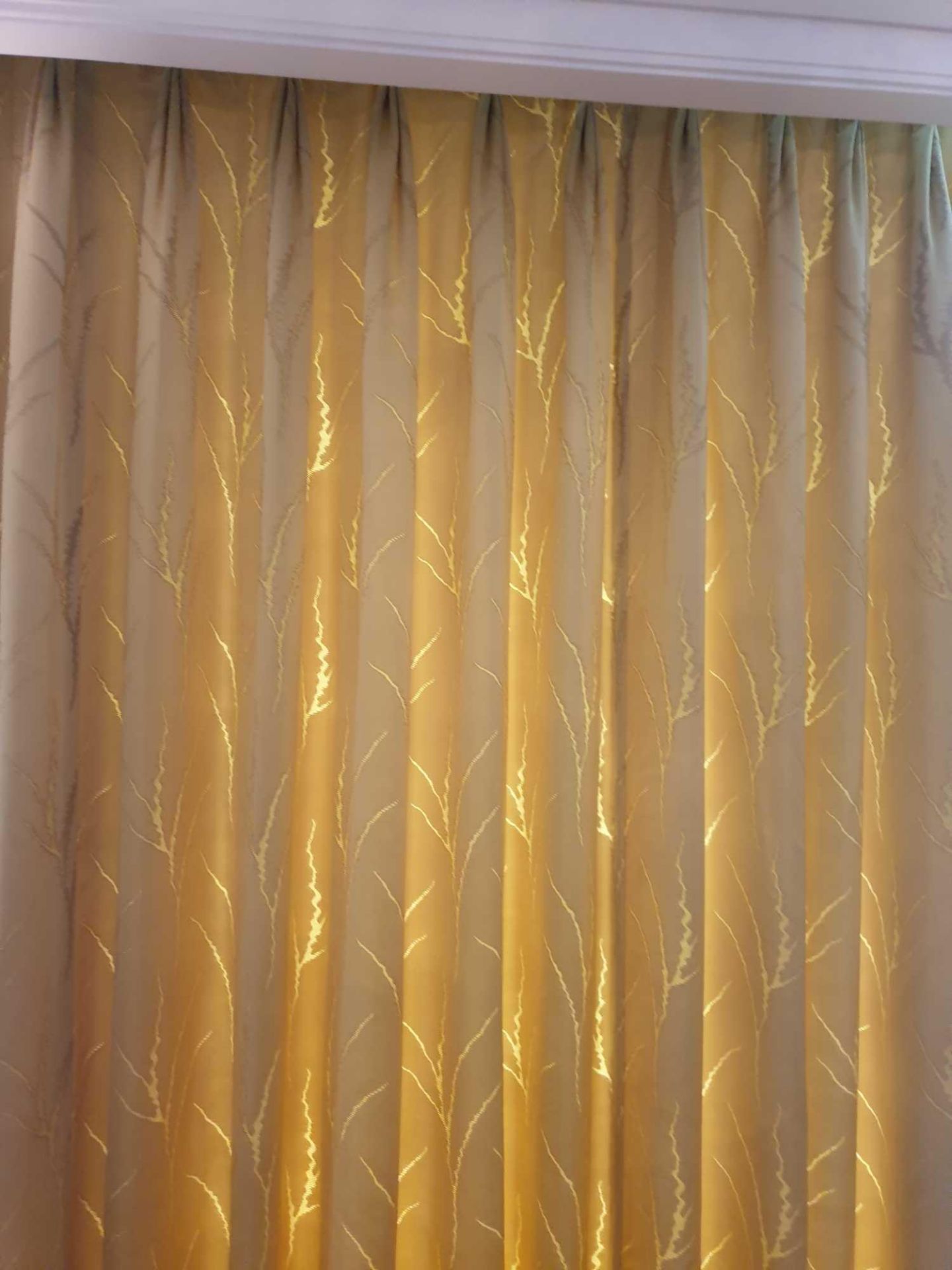 A Pair Of Silk Green Pattered Drapes 240 x 250cm (The Terrace) - Image 2 of 2