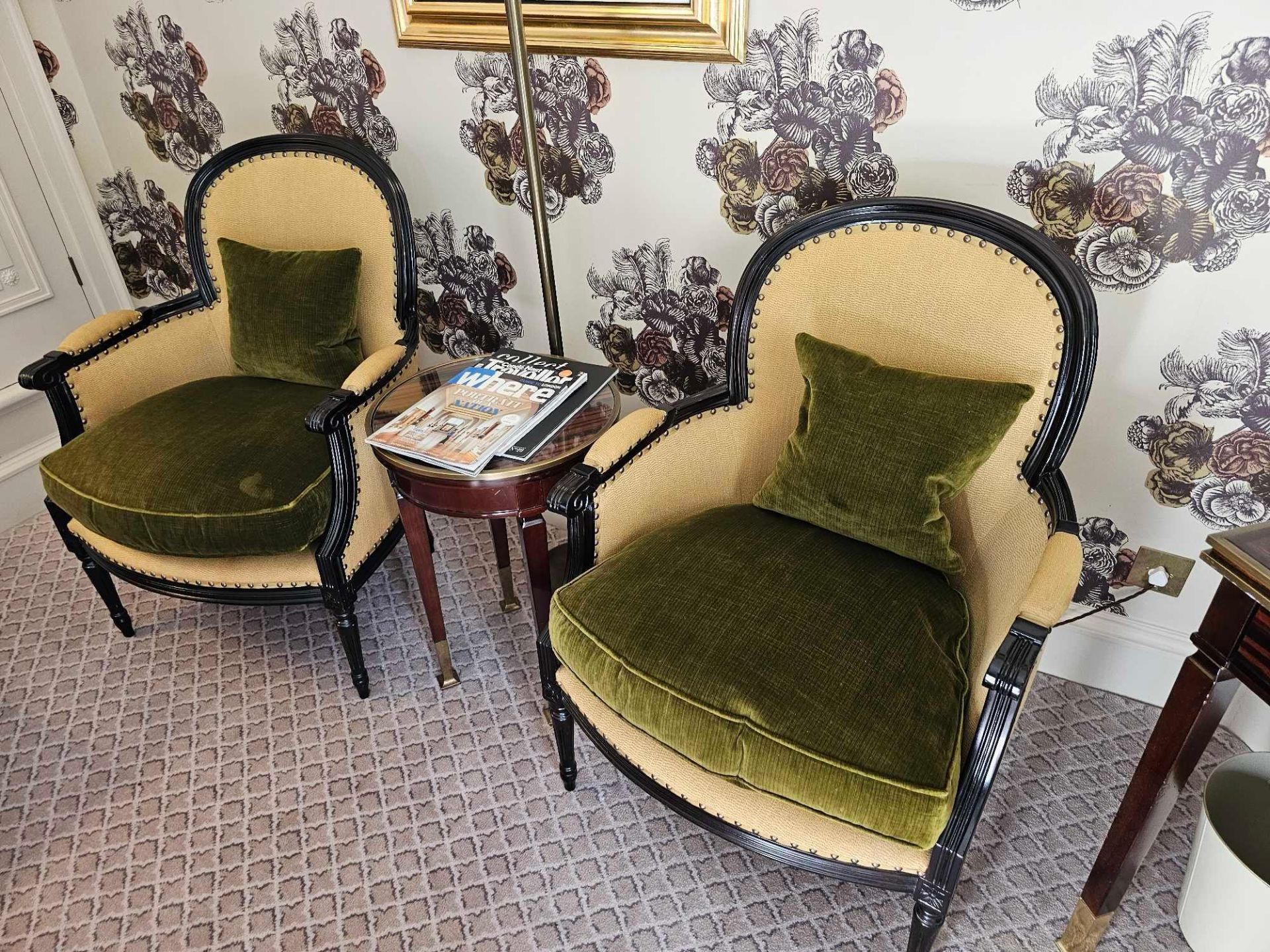 A Pair Louis XV Style Bergere The Slightly Flared Arms Have Upholstered Armrests Upholstered  67 x - Image 5 of 5