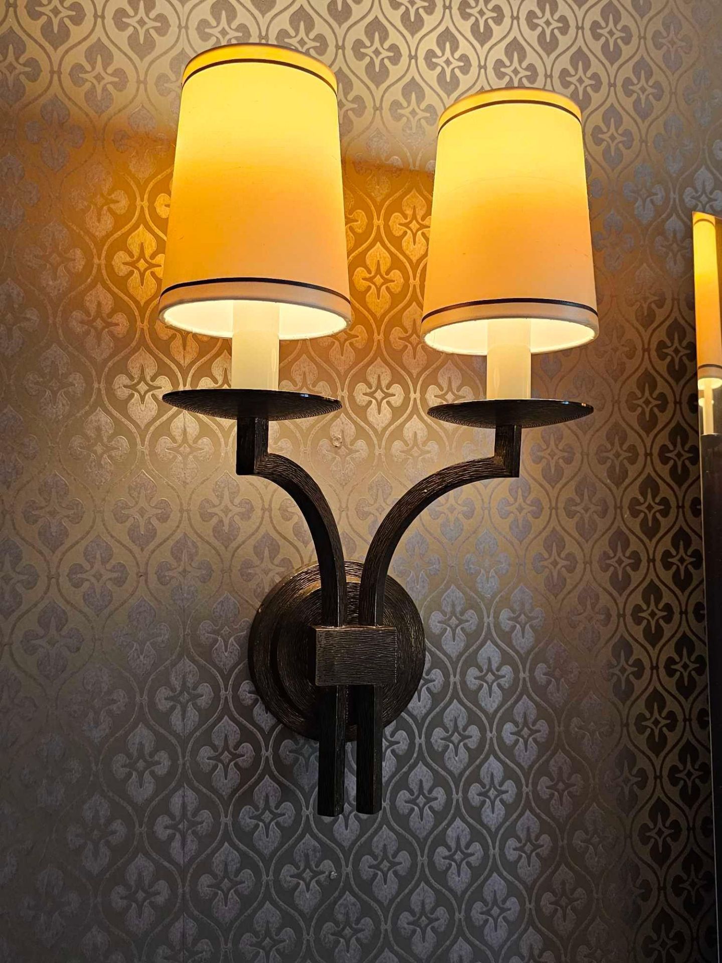 A Pair Of Dernier and Hamlyn twin Arm Antique Bronzed Wall Sconces With Shade 67cm (814) - Image 3 of 3