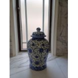 A pair of Maitland Smith blue and white ceramic temple jars