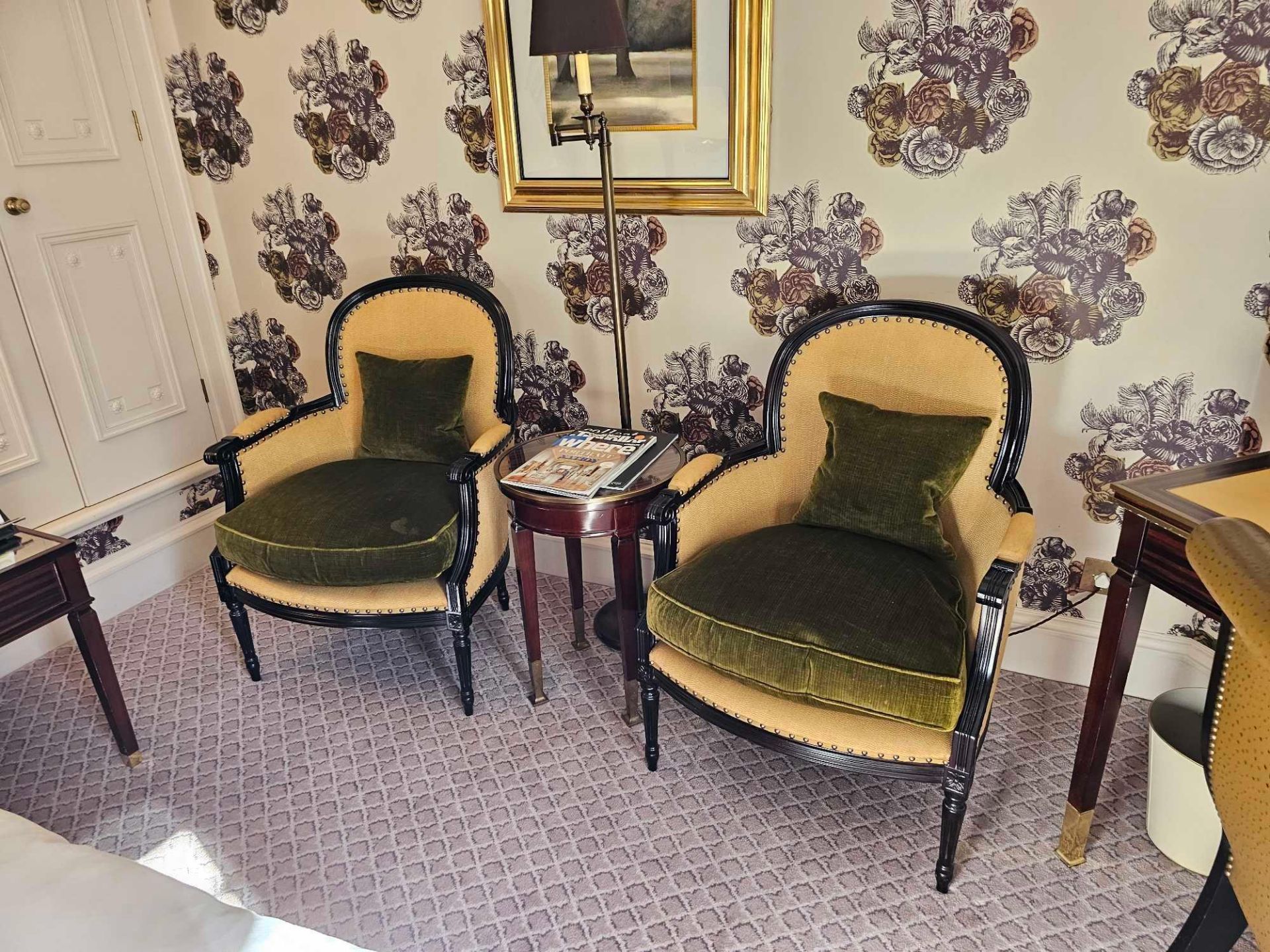 A Pair Louis XV Style Bergere The Slightly Flared Arms Have Upholstered Armrests Upholstered  67 x