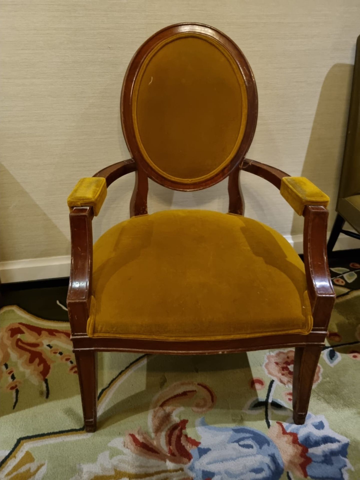 Louis XVI Style Framed And Upholstered In Gold Velvet Arm Chair 68 x 68 x 105cm ( Suri Area)