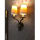 A Pair Dernier And Hamlyn Twin Arm Antique Bronzed Wall Sconces With Shade (Room 819)