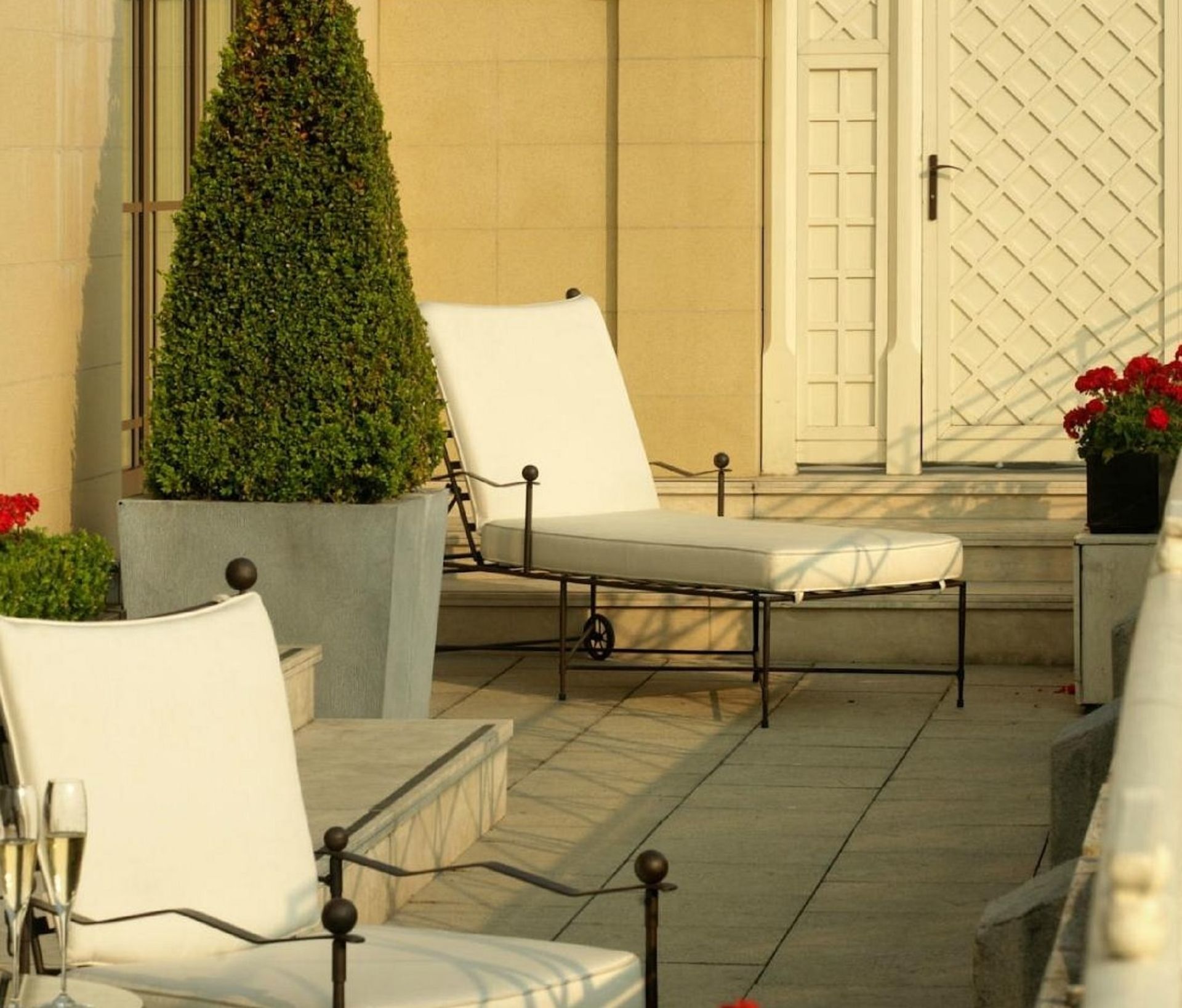 2 x Cast Metal Loungers (with cushion pads - note pad colour will differ as these images were