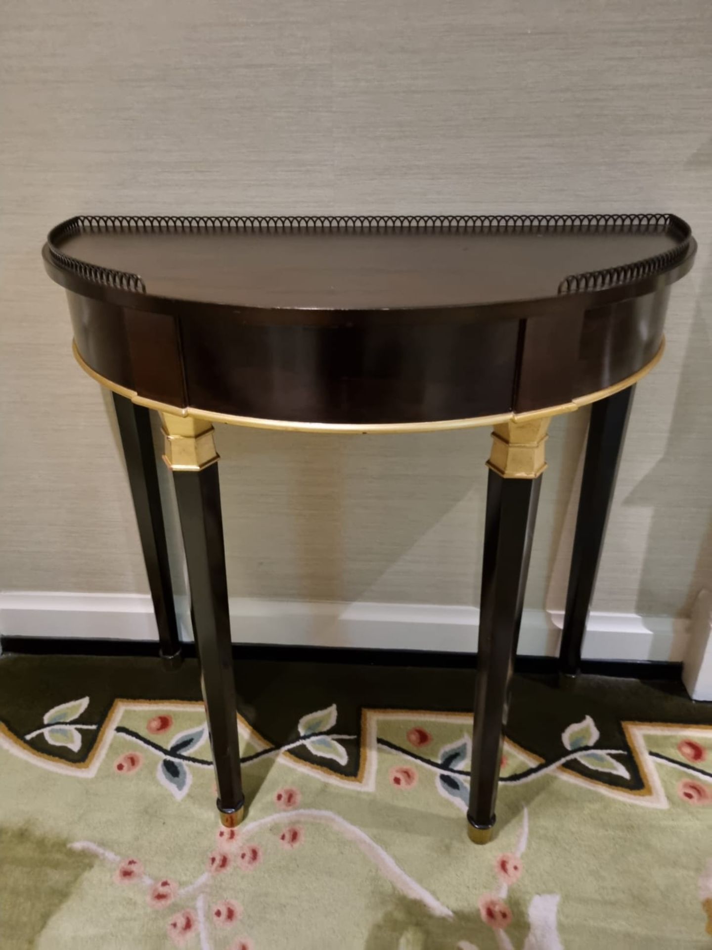 Demi Lune Console Table Wood And Gold With Tapered Legs And Bronze Feet 48 x 90 x 89cm ( Suri Area)