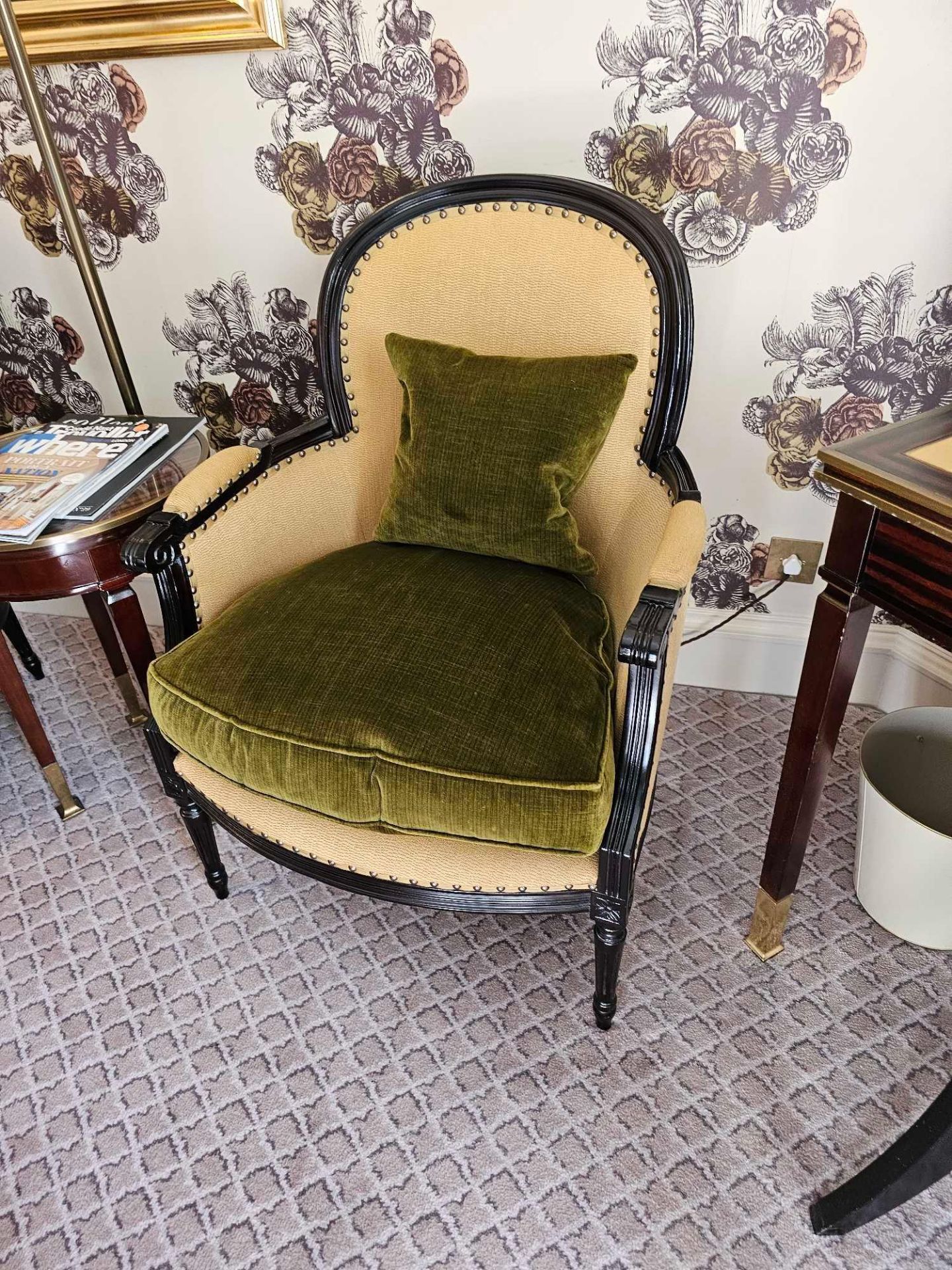 A Pair Louis XV Style Bergere The Slightly Flared Arms Have Upholstered Armrests Upholstered  67 x - Image 3 of 5