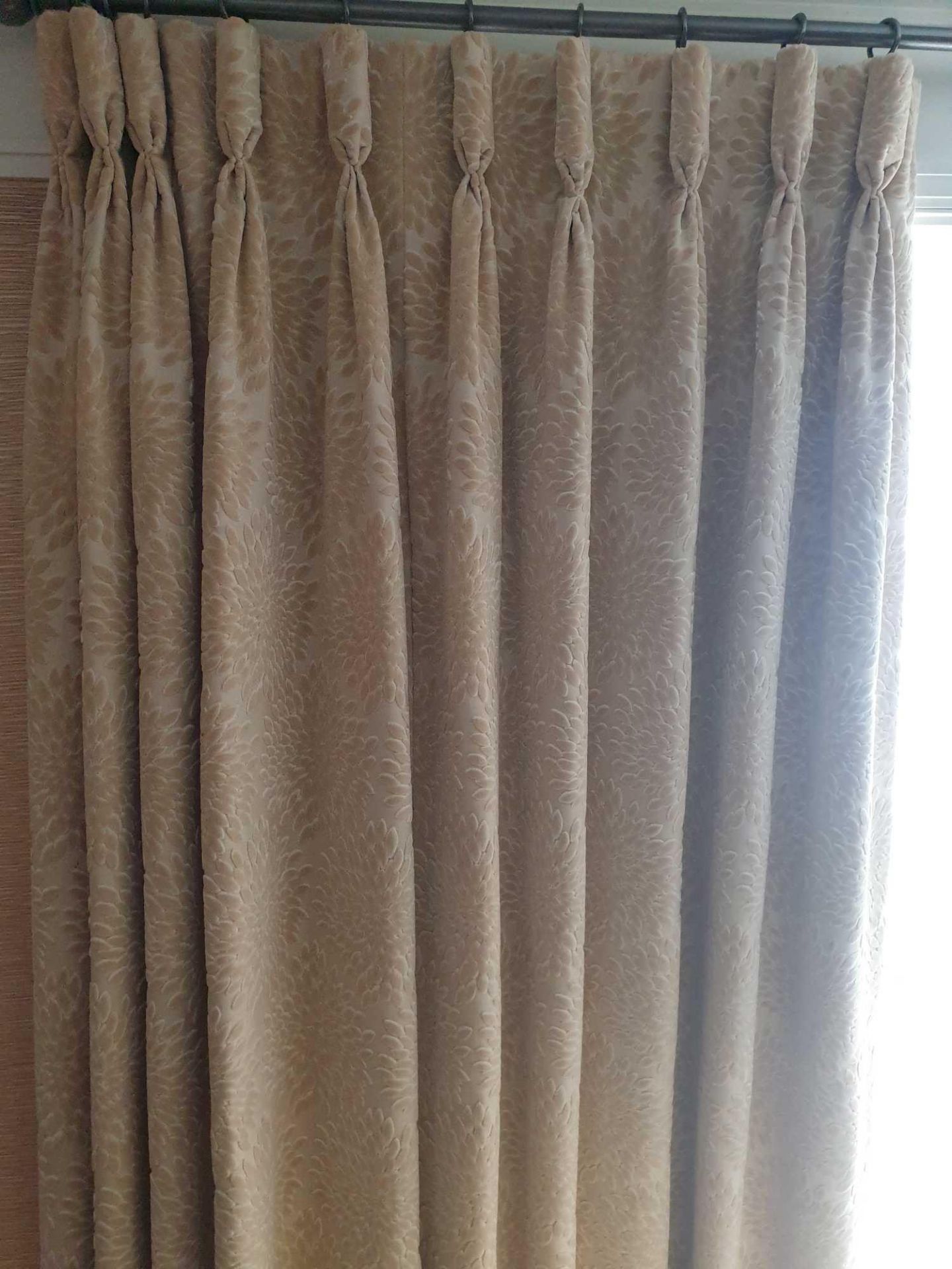 A Pair Of Luxury Drapes In Gold Velour Petal Pattern With A Pewter Curtain Pole 230 x 220cm (The - Image 3 of 3