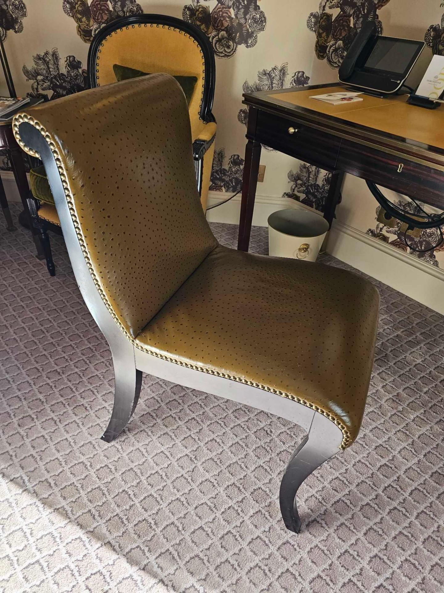 Scroll Back Leather Side Chair Legs And Frame In Solid Oak With A Stained Finish Upholstered In - Image 3 of 3