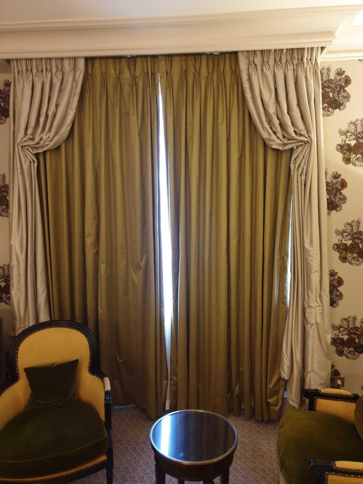 A Pair Of Silk Drapes And Jabots 255 x 250cm (Room 840)