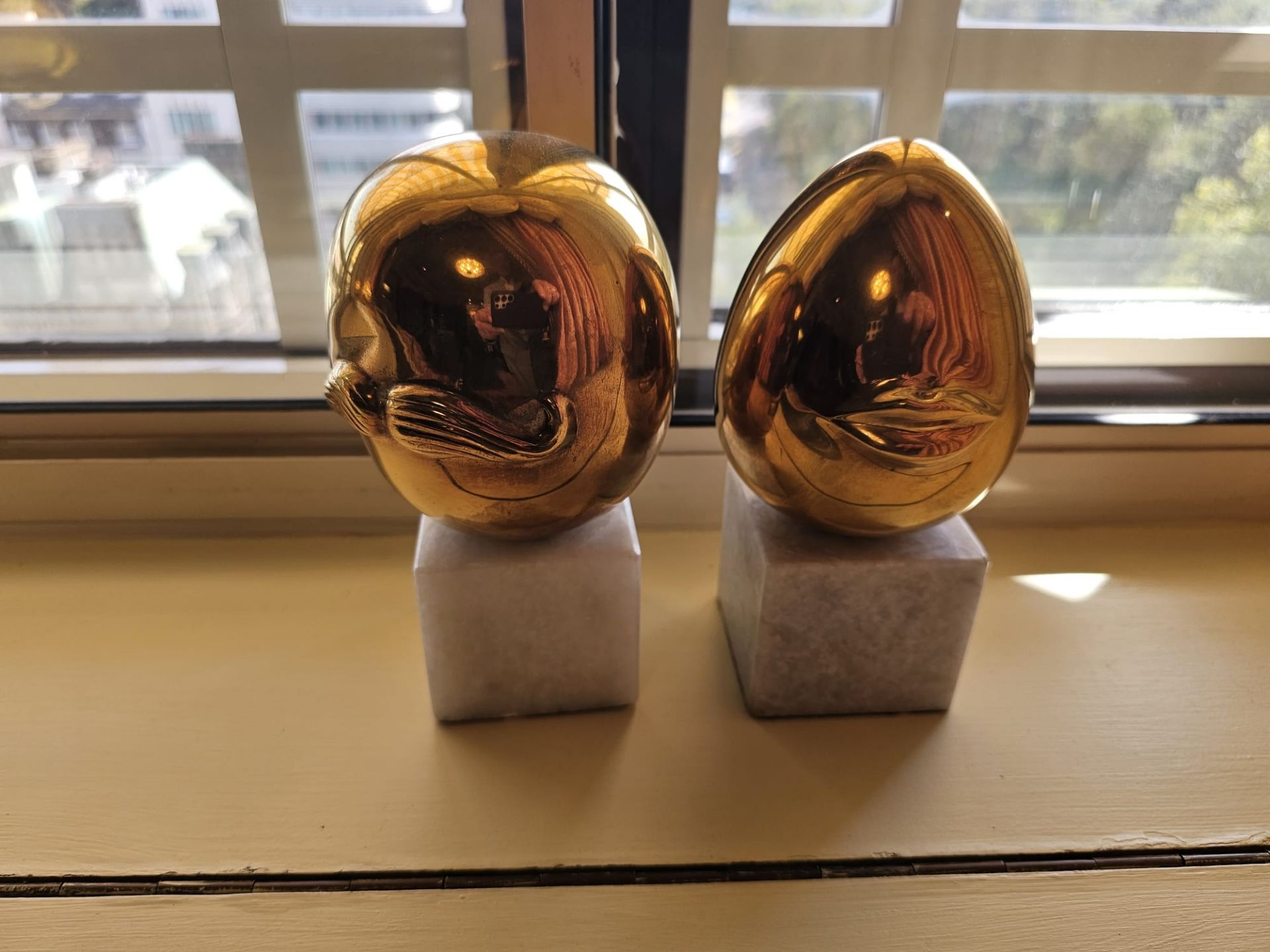 A set of 2 x Jonathan Adler Brass Misia Sculptures Hand Sculpted In The Designers Soho Studio Then