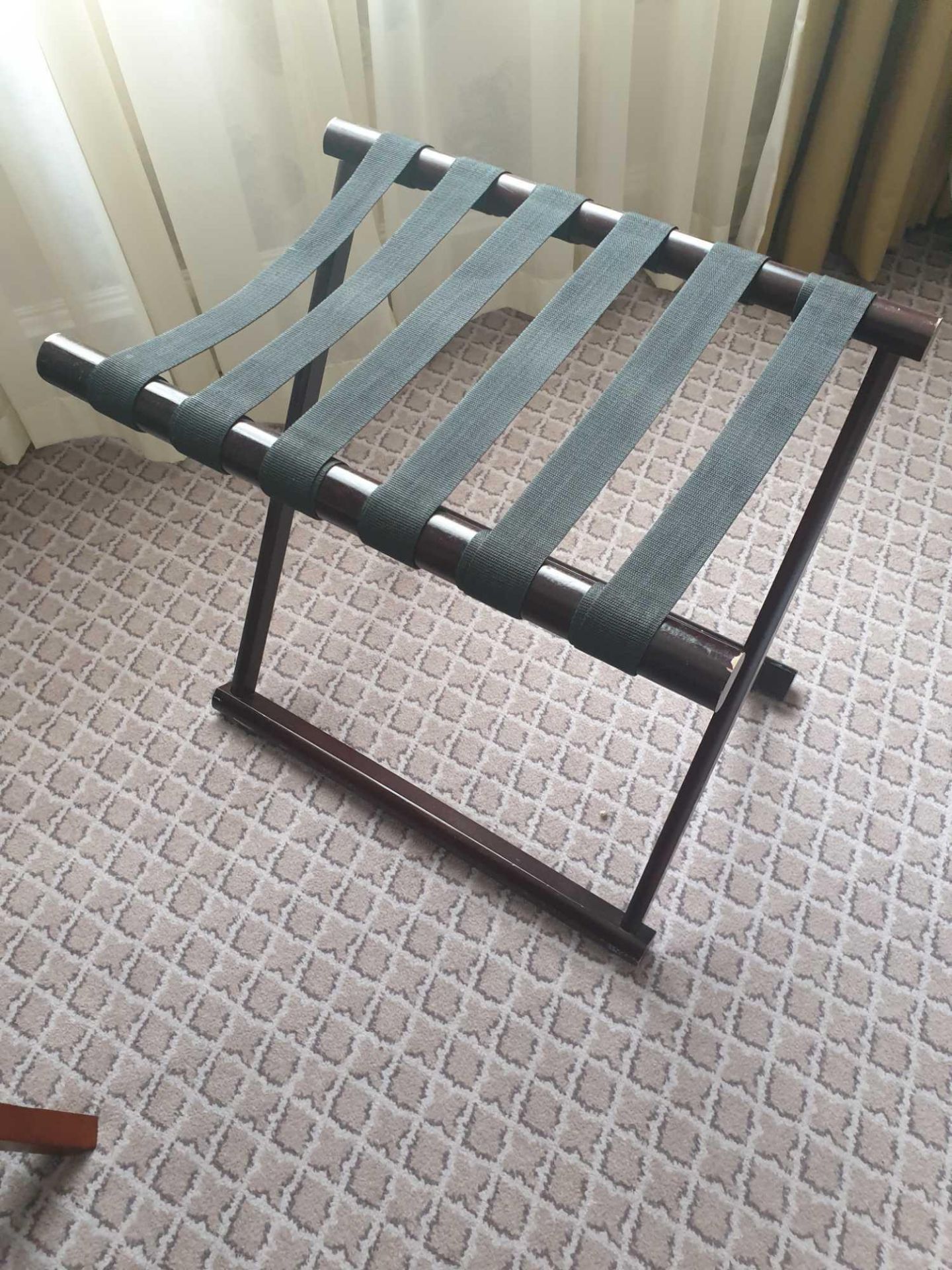 Dark Mahogany Luggage Rack With Black Straps 65 x 43 x 50cm (Room 840)