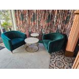A pair of contemporary green velvet club armchiars 80 x 72 x 71cm (Dorchester Rooftop Bar - These