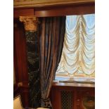 A Pair Of Silk Drapes Blue Gold And Brown With Tassel Trim 190 x 250cm (Suri Bedroom off study)