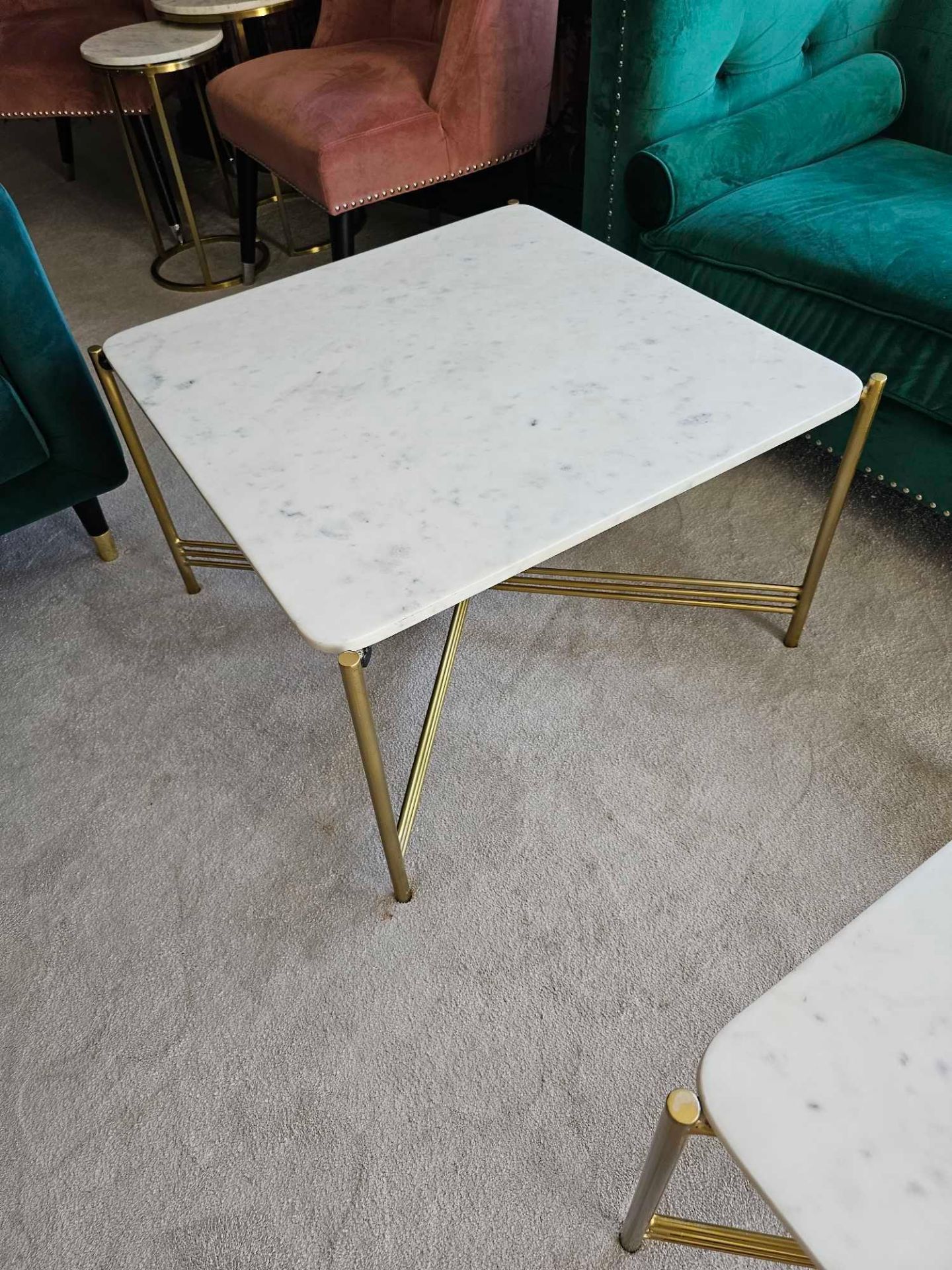 A marble top art deco style coffee table on bronzed metal frame base 68 x 68 x 44cm (Dorchester - Image 2 of 3