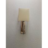A Pair Of Chrome Wall Sconces With Modern Design Single Tapered Arm Squared Silk Cream Shade 45cm (