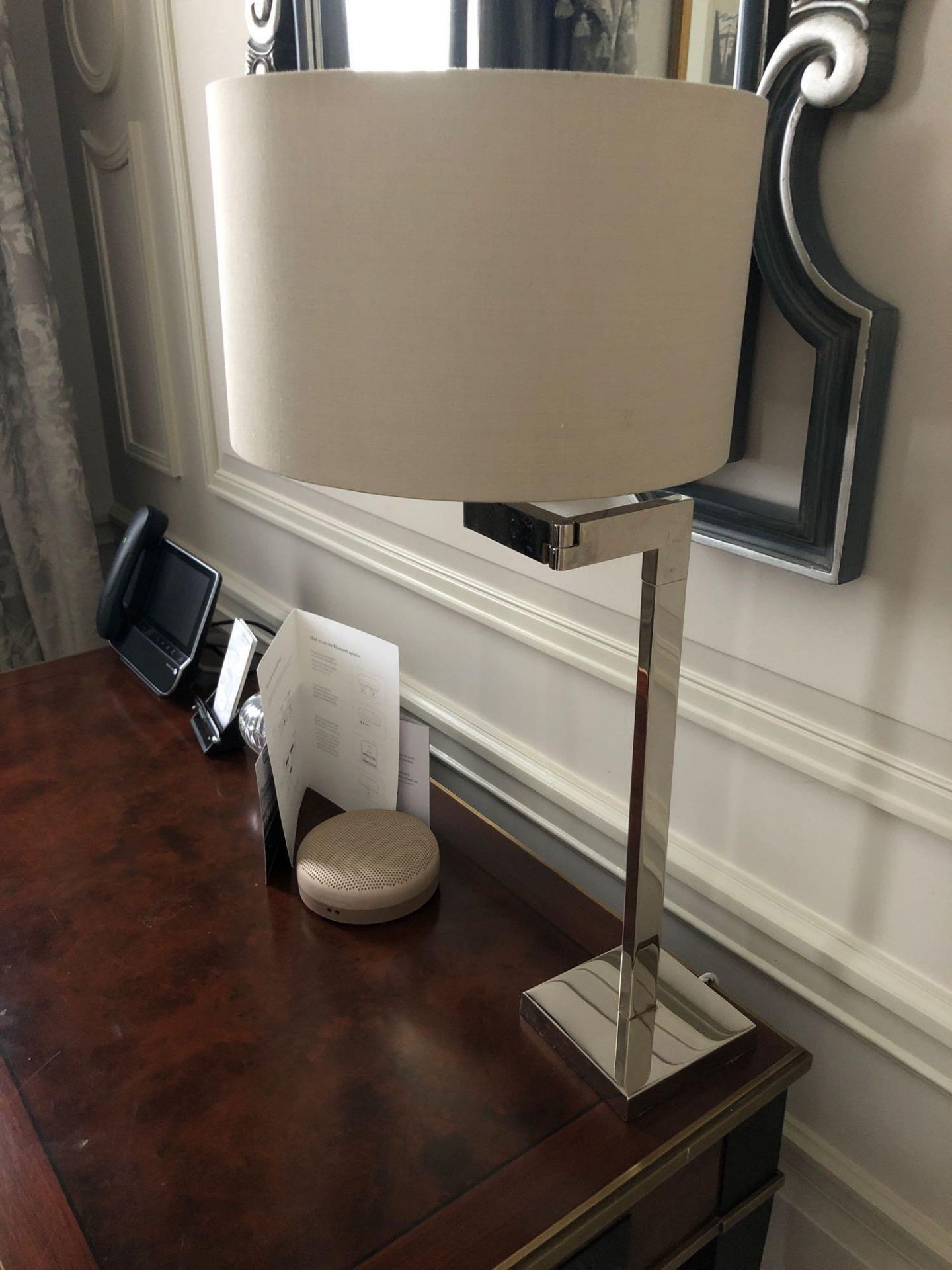 Porta Romana SLD36 Polished Nickel Swivel Arm Table Lamp With Shade 65cm (Room 821/822)
