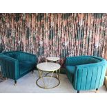 A pair of contemporary teal velvet club armchiars 80 x 72 x 71cm (Dorchester Rooftop Bar - These