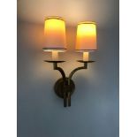 A Pair Dernier And Hamlyn Twin Arm Antique Bronzed Wall Sconces With Shade (Room 817)