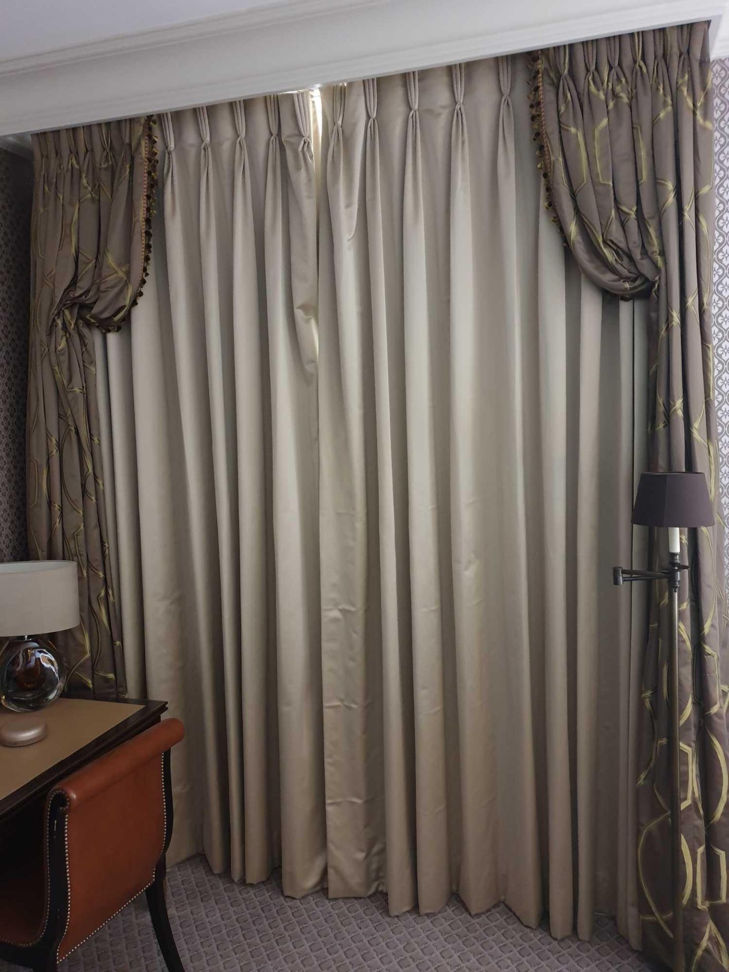 2 x Pairs Of Silk Drapes And Jabots 255 x 250cm and  A Pair Of Silk Drapes And Jabots 255 x 250cm (