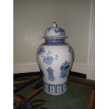 A Maitland Smith blue and white ceramic temple jar