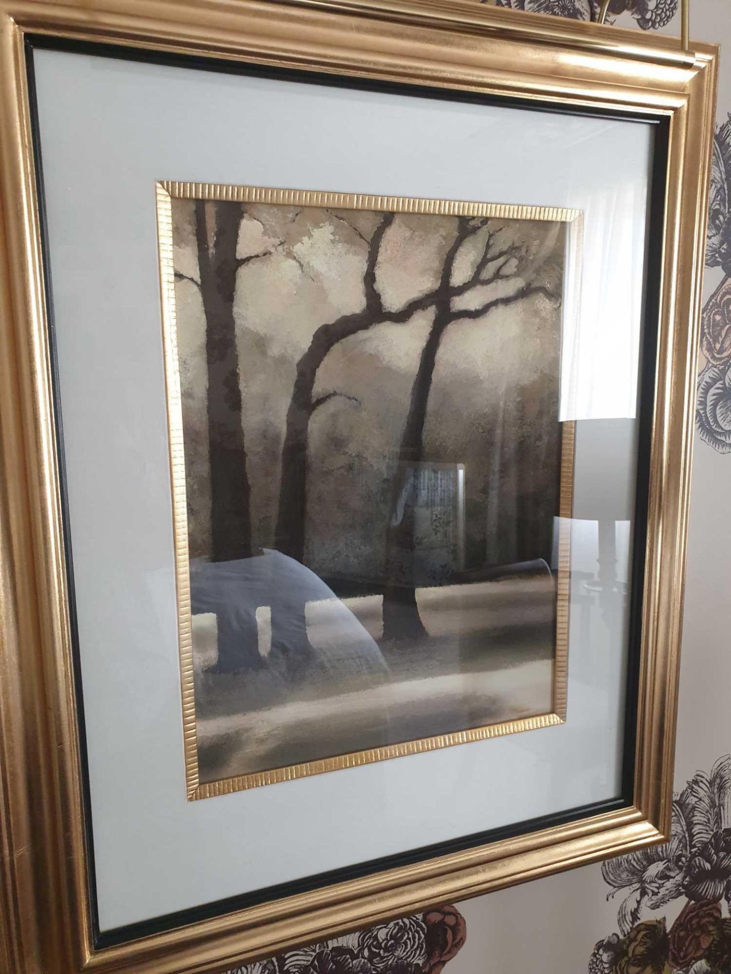 Lithograph Print Stark Winter Trees Framed 62 x 76cm (Room 840)