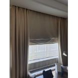A Pair Of Silk Drapes Cream With A Pattened Silk Roman Blind 190 x 250cm (The Audley )