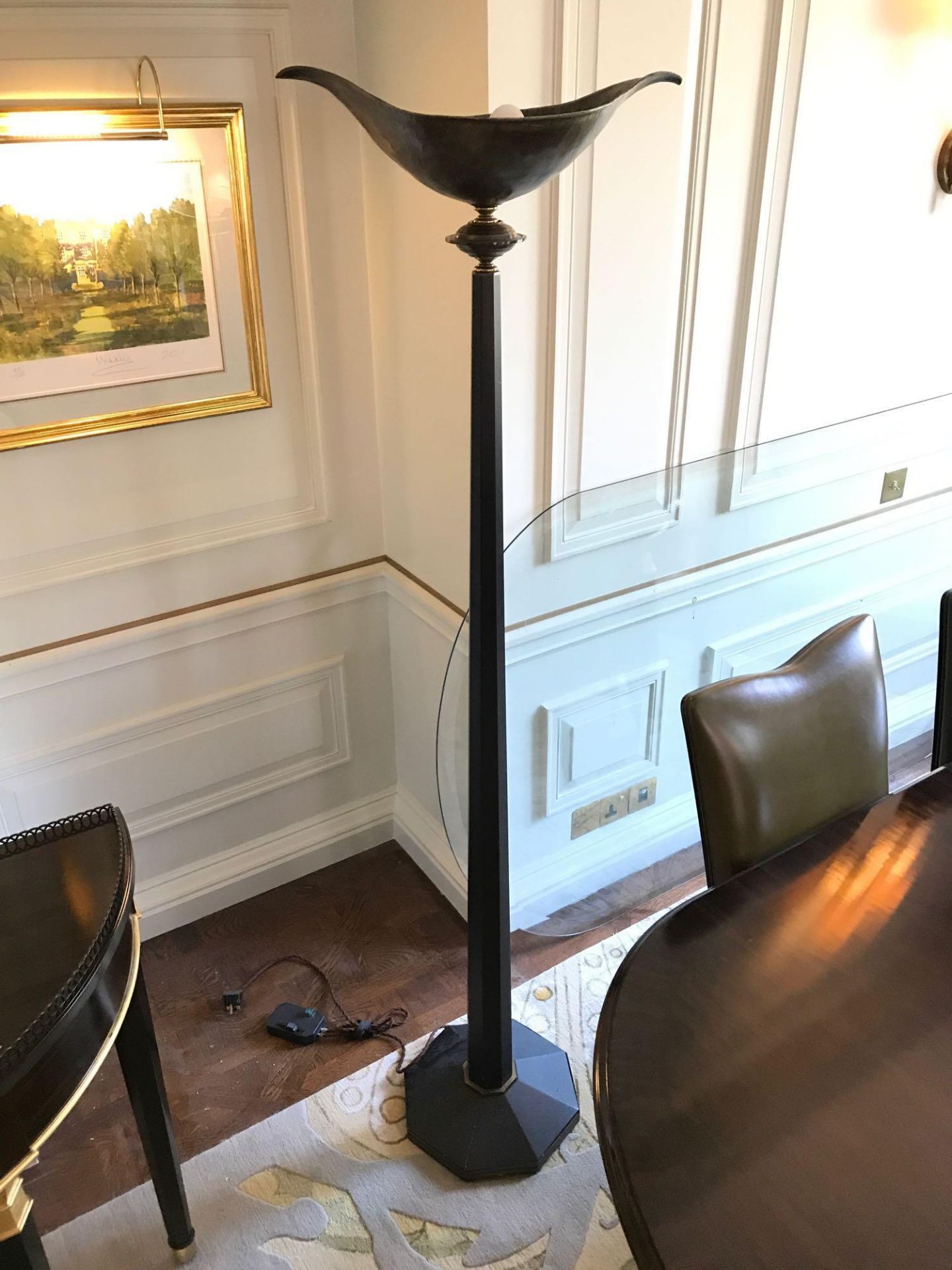 Heathfield And Co Torchiere Floor Lamp Black Column With Bowl Effect Metal Uplighter 173cm (Room
