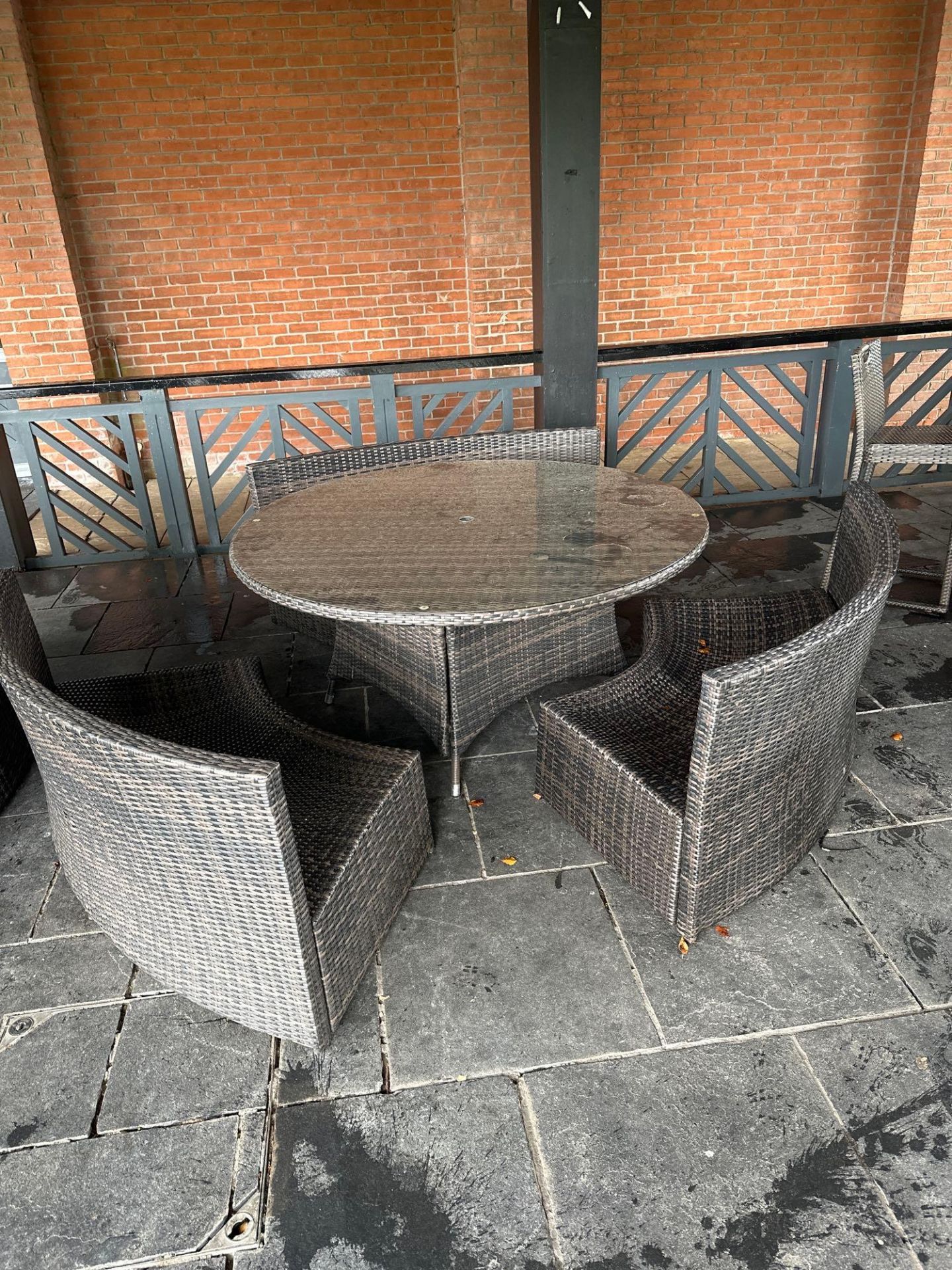 Bistro Rattan Set Rattan Round Top Glass Table With Three Sectional, Curved Sofa 160 x 74cm (