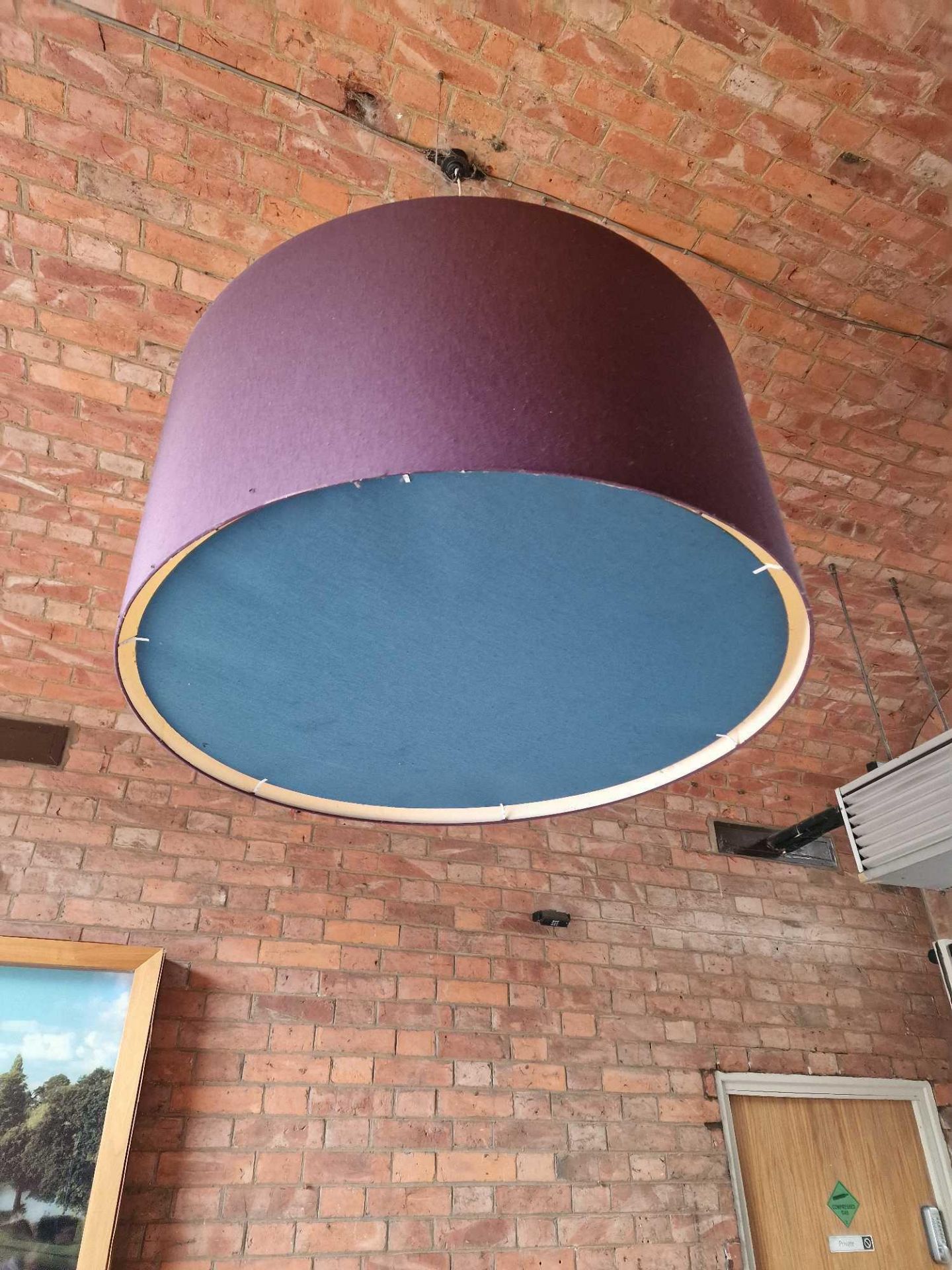 A large fabric mauve light pendant shade with diffuser 40cm diameter x 150cm drop approximately ( - Image 2 of 2