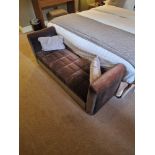 End of bed bench upholstered in a velour type fabric on hardwood frame 150 x 50 x 60cm (