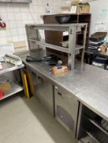 Stainless steel Three Door bench Counter mobile With Heated Pass Gantry. 195 x 80 x 155cm (