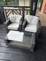 Rattan Garden Bistro Set comprising of 2 x armchairs and a coffee table 100 x 50 x 40cm (