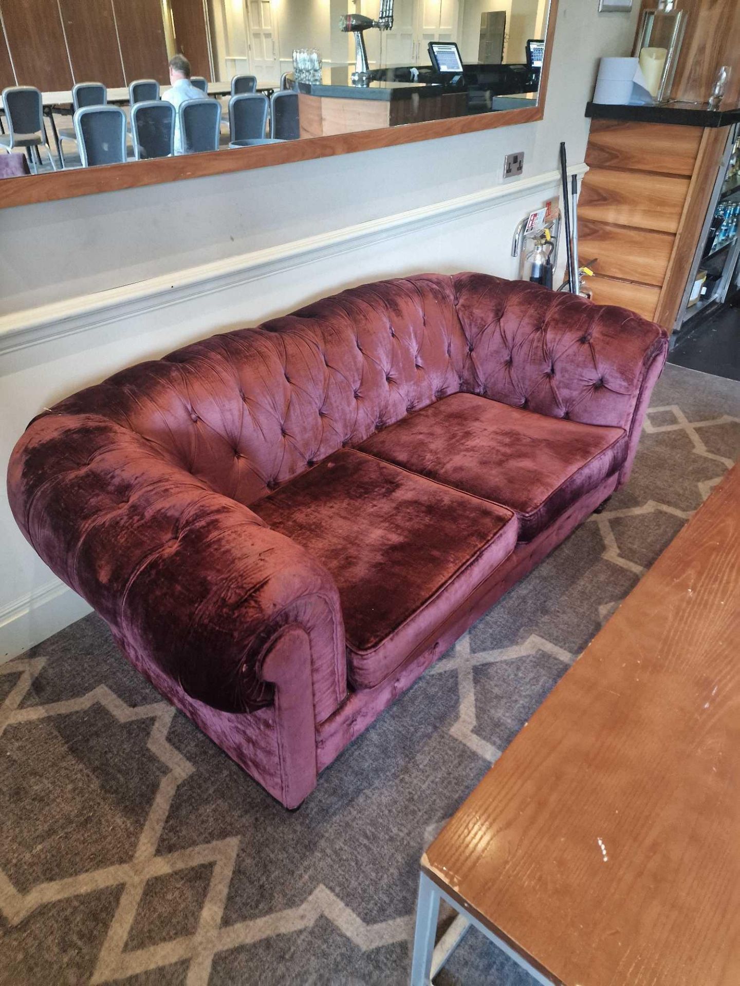 A Chesterfield style fabric sofas with classic rolled arms and tufted profile upholstered in a - Image 3 of 4