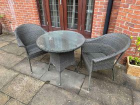 Bramblecrest Rattan Table With A Pair Of Tub Chairs 80 x 75cm ( Location: Garden)