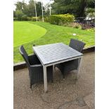 Varaschin Outdoor Square Dining Table Wooden Top Metal Frame 90 x 90 x 75cm complete With Two Rattan