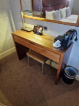 Console table with single drawer finished in oak stained cherrywood waterfall style design 120 x