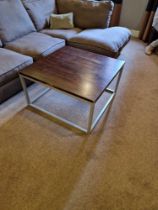 Coffee table wood top on metal frame 80 x 80 x45cm ( Location : 119)