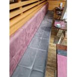 Banquette seating L shaped format in a mauve and grey upholstered suede effect fabric seats