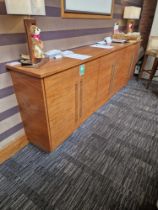A cherrywood six door sideboard cabinet with contemporary satin handle pulls 450 x 30 x 100cm (