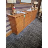 A cherrywood six door sideboard cabinet with contemporary satin handle pulls 450 x 30 x 100cm (