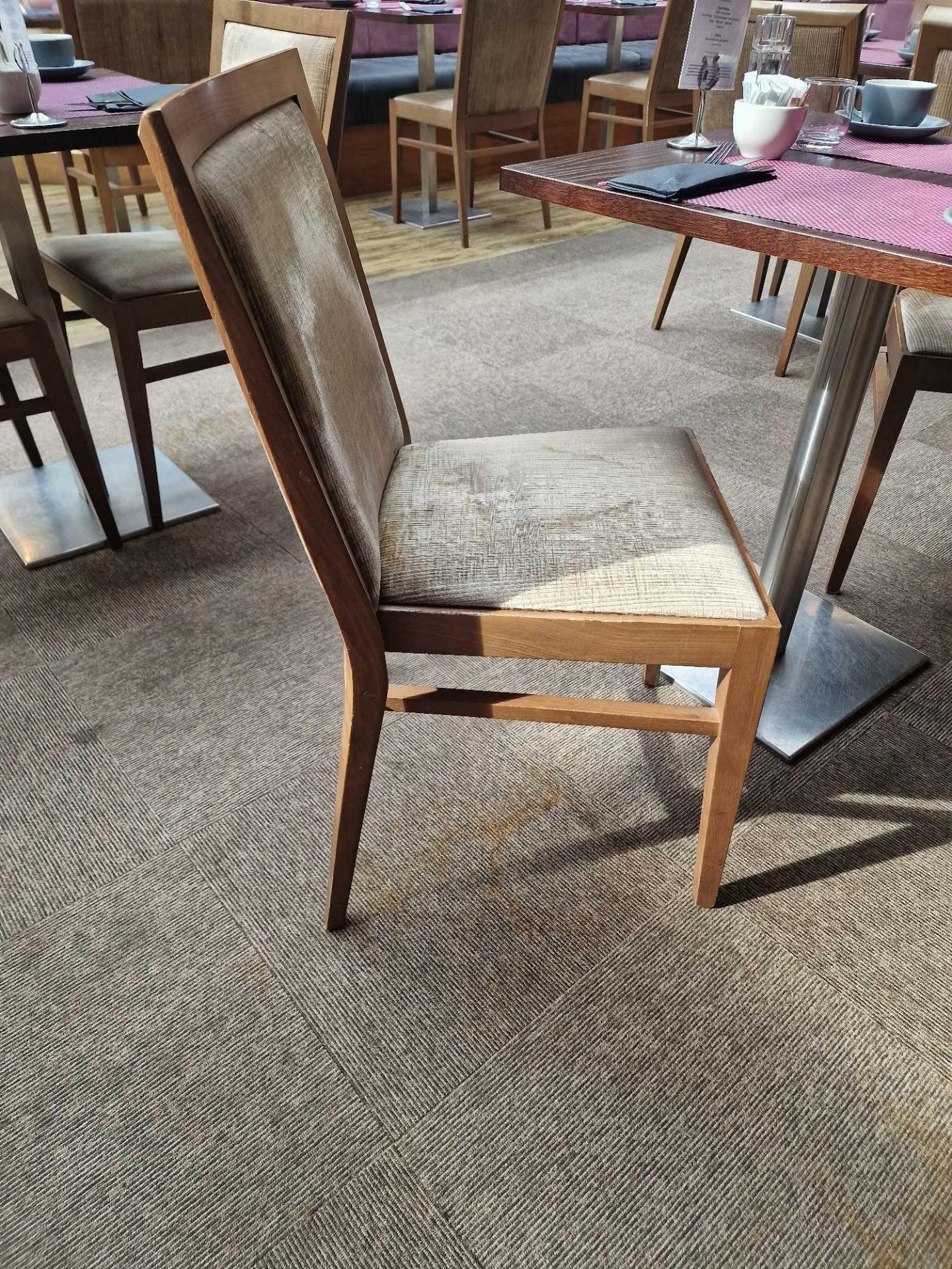 2 x Restaurant dining table dark wenge top mounted on stainless steel pedestal to square base - Image 3 of 5