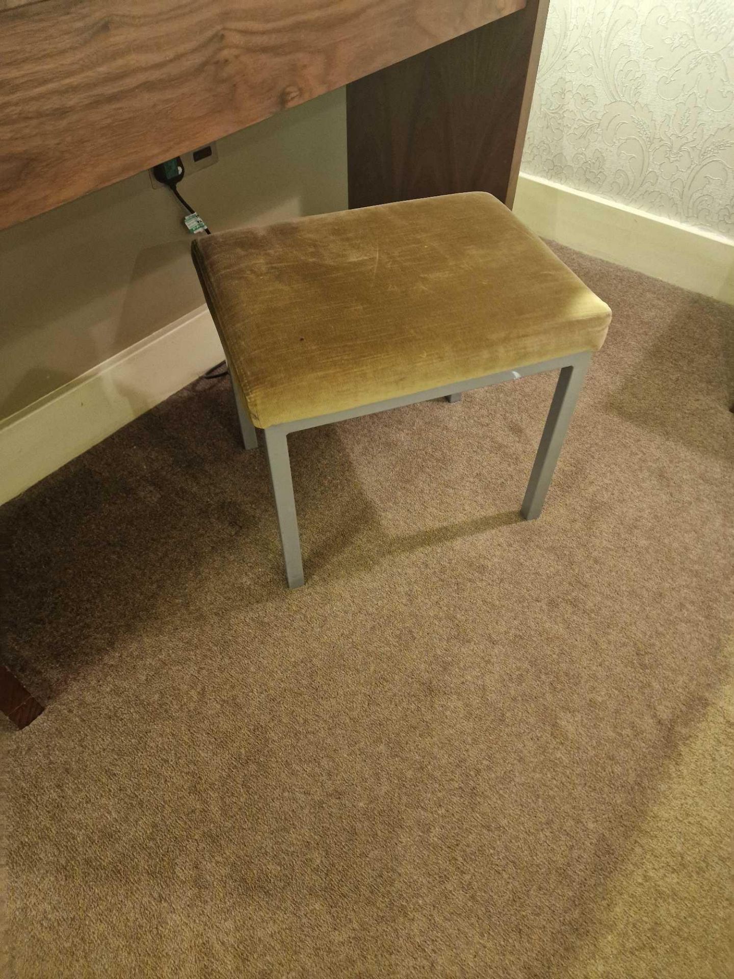Metal framed upholstered seat pad stool 48 x 36 x 41cm ( Location : 128)