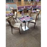 2 x Restaurant dining table dark wenge top mounted on stainless steel pedestal to square base