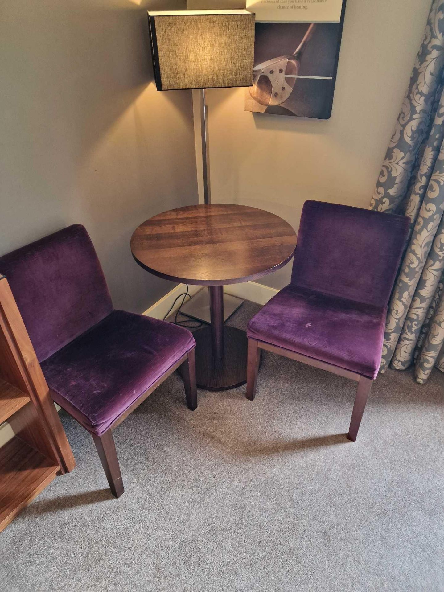 Circular occasional table finished in oak with pedestal mount 70cm diameter x 73cm tall complete